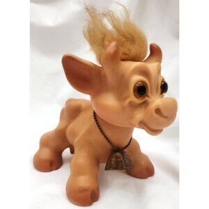 Vintage Dam Thing Original TROLL COW w/ BELL orange brown 6" 1960s bull toy doll